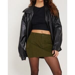 Motel Rocks Ajeng Cargo Skirt Womens L Large Dark Olive Green Cotton Low Rise